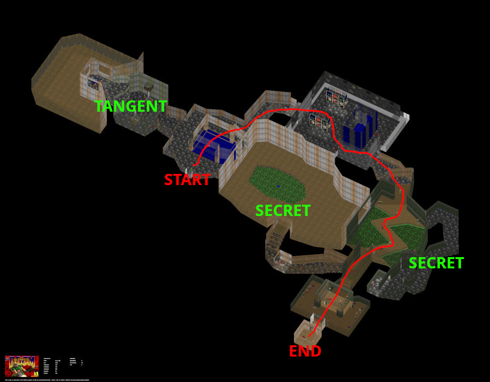 An isometric view of Doom's E1M1