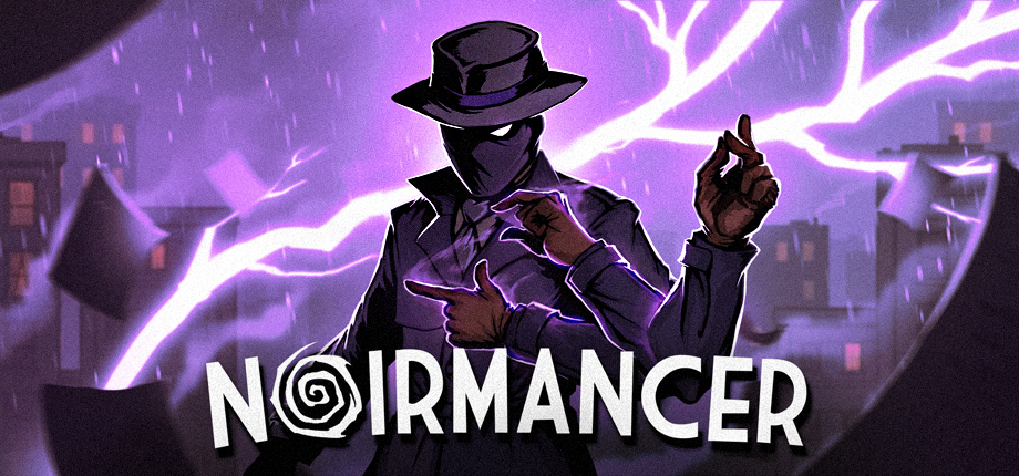 Noirmancer promo image featuring masked detective figure and their magical hand gestures